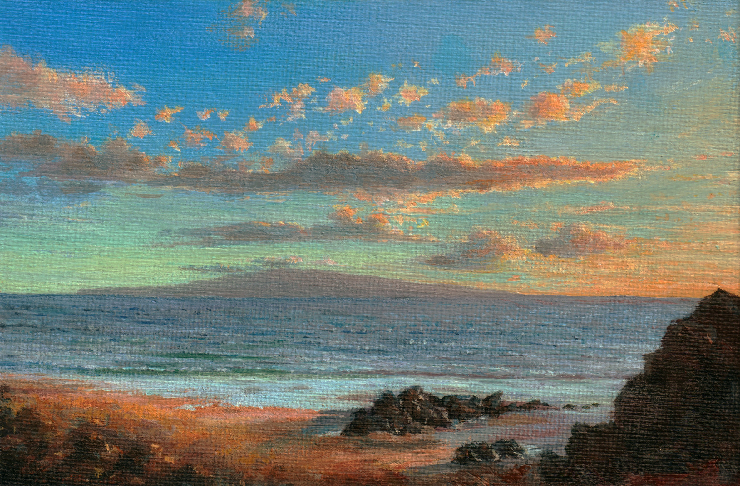 Maui Sunset, Maui, Hawaii - Acrylics on Canvas study (5" x 7"), by Andrew Cunningham